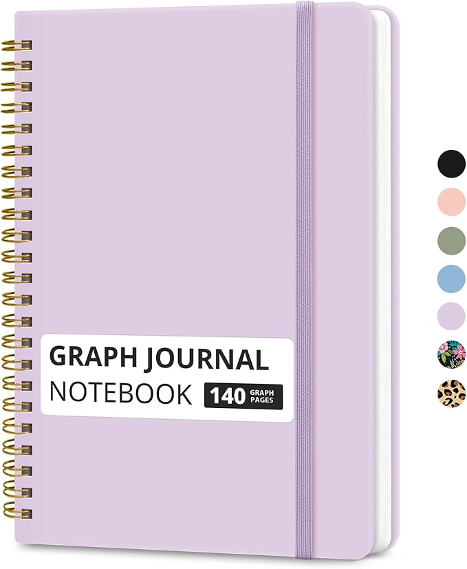 Taja Graph Spiral Journal Notebook for Women & Men, 140 Pages, Graph Paper Hardcover Notebook for Planning & Tracking, Journals for Graphing, A5(5.7" x 7.9") – Purple