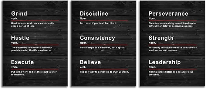 Inspirational Posters Discipline Consistency Noun Motivational Quotes Canvas Wall Art Inspirational Leadership Noun Picture Prints Artwork Modern Home Office Gym Wall Decor Framed [36" W X 16" H]