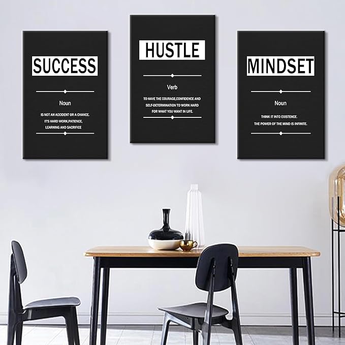 Motivational Canvas Posters Print Wall Art Home Decor 3 Pieces Success Inspirational Signs Picture Painting Positive Artwork for Teens Room Office Classroom Gym Stretched and Framed [48''Wx24''H]