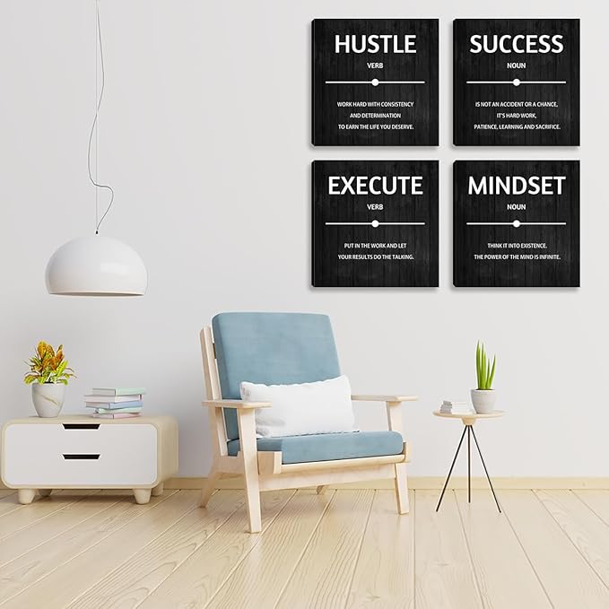 Halioyo Motivational Wall Decor Inspirational Office Quotes for Living Room Bedroom Canvas Posters Painting 4 Pieces Modern Wall Art Home Office Decor 12”X12”X4
