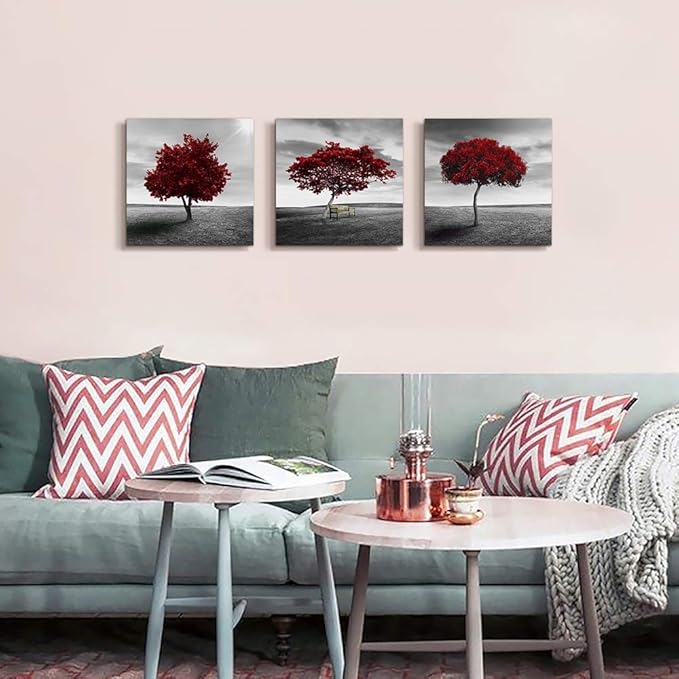 Canvas Wall Art Painting Decor-Panoramic black and white mangrove- 12" x 12" 3 Pieces Framed Canvas Prints Watercolor Giclee with Black Border Ready to Hang for Modern scenery Home Office Decor