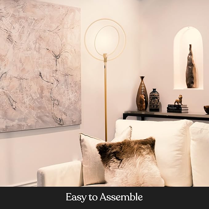 Brightech Eclipse Modern LED Torchiere Floor Lamp - Very High Brightness, Indoor Lamp - Living Room Standing Light - Alternative to Halogen - Built in Touch Dimmer - Gold/Brass