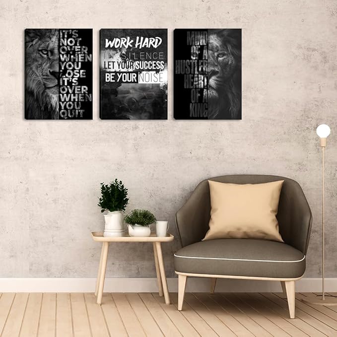 Success Wall Art Motivational Canvas Wall Art Inspirational Entrepreneur Quotes Posters Prints 3 Pieces Inspiring Office Wall Decor Home Living Room Bedroom Framed Artwork (60" Wx28 H)