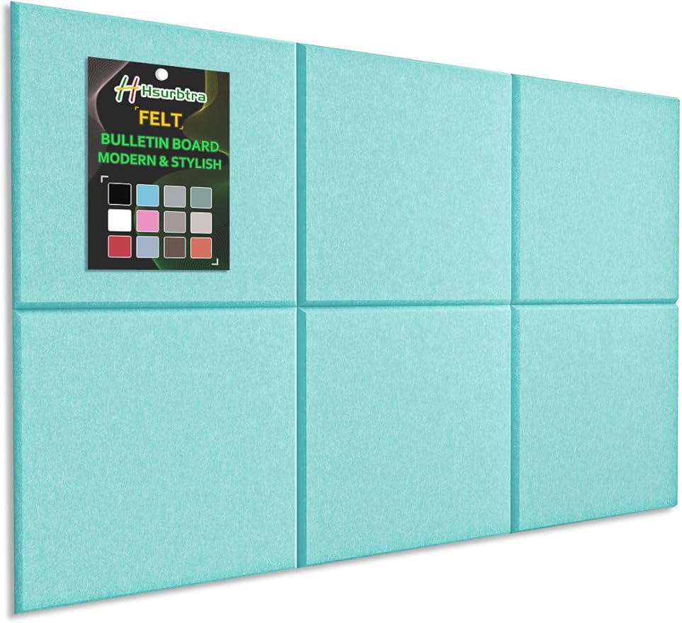Hsurbtra Large Cork Board for Wall 36 x 24 Inch, 6 Pack Felt Bulletin Notice Board with Pushpins for Office Home School Farmhouse Wall Decor, Lake Blue