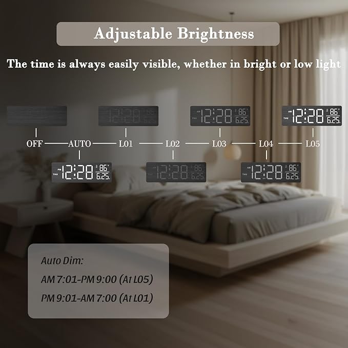 DreamSky Wooden Digital Alarm Clocks for Bedrooms – Large Display Desk Clock with Date & Day of Week for Living Room, Temperature, Dimmer, Adjustable Volume, Auto DST, Office Wood Décor (Plug-in)