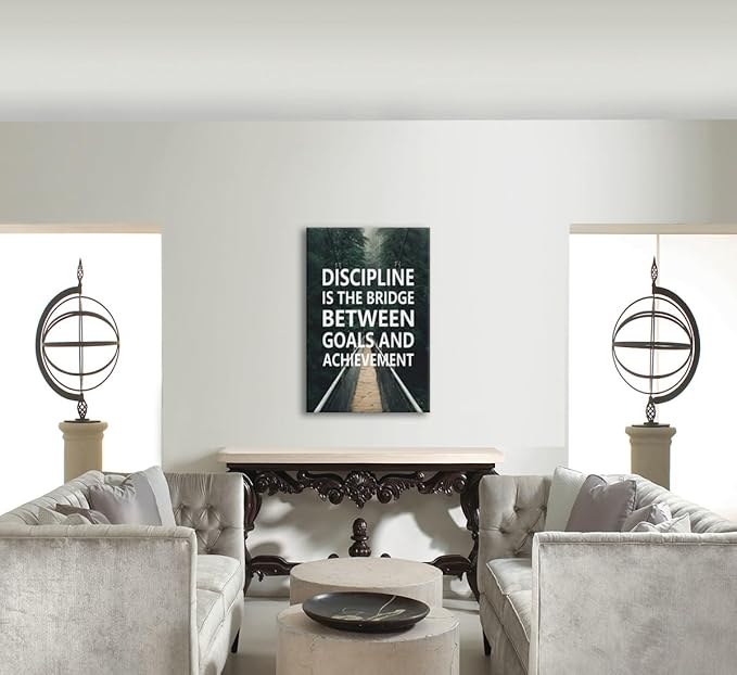 Discipline Is The Bridge Between Goals And Achievement Inspirational Painting Wall Art Canvas Print Office Wall Decor Inspiring Poster Framed Motivational Quotes Home Wall Decoration [24''W x 36''H]