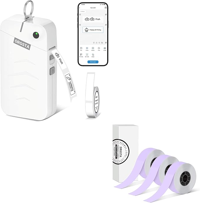 ORGSTA S001 Label Maker Machine with Tape, Bluetooth Label Maker for Home and Office Organization, Thermal Label Printer Mini Labeler with 3 Roll Continuous Label Tapes - Purple