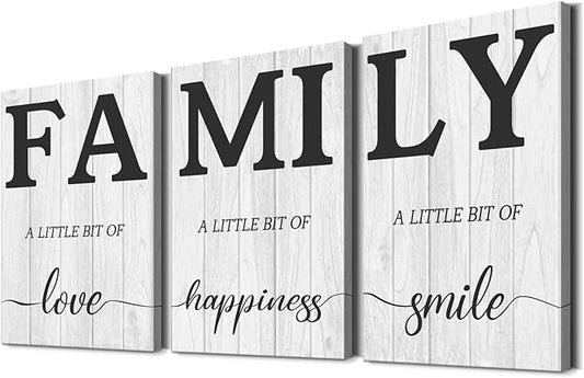 3 Pieces Family Quotes Signs Canvas Wall Art Inspirational Family Wall Decor Framed Canvas Prints with Wooden Frame for Living Room Bedroom Ready to Hang (12''Wx16''Hx3PCS)