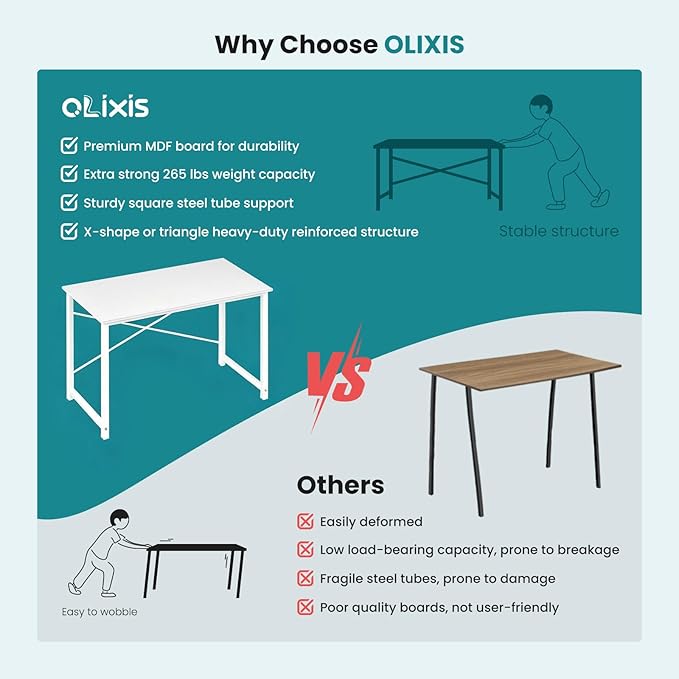 OLIXIS Small Computer Desk for Home Office, 32 Inch White Writing Desk for Small Spaces, Study Table with X-Shaped Reinforcement, Sturdy Bedroom Table with Scratch-Resistant Tabletop & Metal Frame