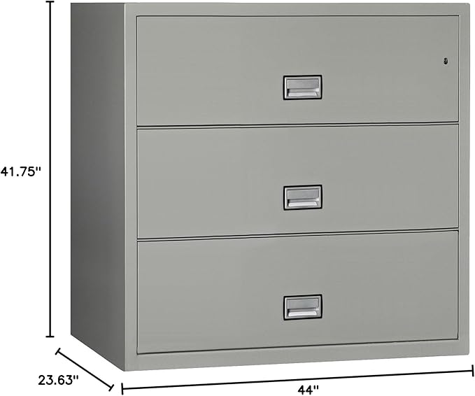 44 inch Wide 3-Drawer Lateral Fireproof File Cabinet – Legal and Letter Size Filing – Key Lock – Water Resistant – Fire Safe and Impact Rated – Light Gray Finish – Model LAT3W44LG