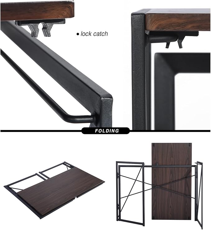 Homy Casa 39.4 Inch Foldable Laptop Desk, Space-Saving Computer Table with No Assembly Required, Sturdy Metal Frame, Minimalist Design for Home Office, Study, or Small Spaces, Walnut