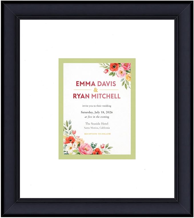 Invitation Picture Frame Black With Double Mat White Over Spring Green for 4.25x5.5 A2 Keepsake Made in the USA