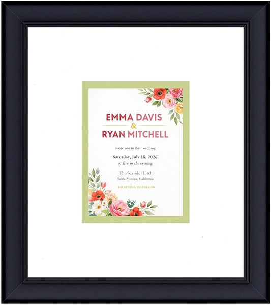 Invitation Picture Frame Black With Double Mat White Over Spring Green for 4.25x5.5 A2 Keepsake Made in the USA