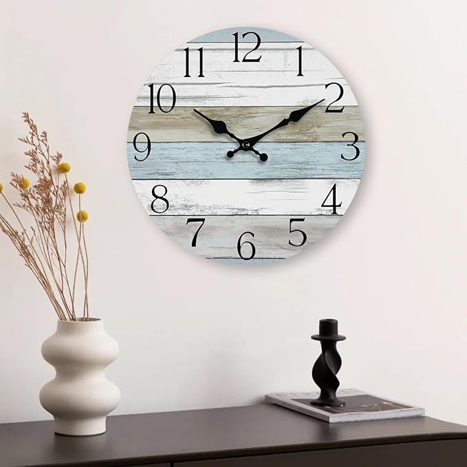 HYLANDA Wall Clock, 16 Inch Silent Non Ticking Wall Clocks Battery Operated, Rustic Clocks Decorative for Living Room, Kitchen, Bathroom, Bedroom