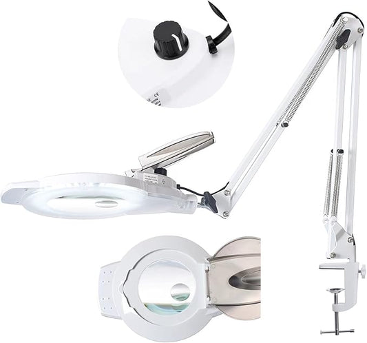 KIRKAS 10X & 30X Magnifying Glass with Light and Stand, 2200 Lumens Dimmable LED Magnifying Lamp, Real Glass Lens Lighted Magnifier Light for Craft, Reading, Repair, Hobby, Close Work- White