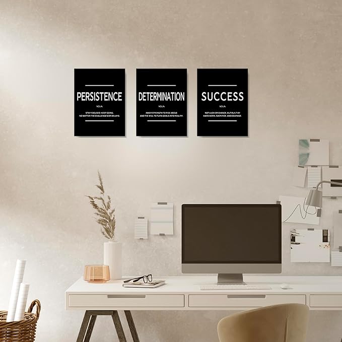 LMGOV Motivational Office Wall decor for Men, 12" x16" Success Wall Art for Bedroom, Black and White Canvas Painting for Bathroom, Positive Poster for Dorm, College, Gym