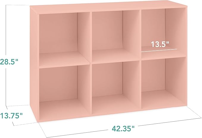 Best Choice Products Kids Bookcase 6-Cube Storage Organizer, 13.5in Shelf Opening, Bookshelf, Toy Storage, Customizable w/ 3 Removable Back Panels – Light Pink