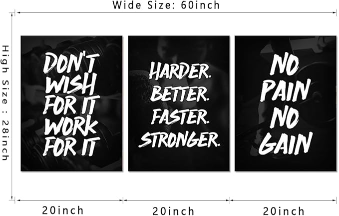 3 Panel Inspirational Wall Art - Framed Positive Quote Canvas Print Black and White Office Wall Decor Motivational Poster Artwork for Living Room, Bedroom, Home (20x28inx3)