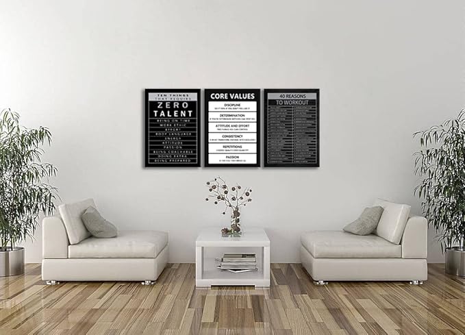 Ten Things That Require Zero Talent Inspirational Canvas Wall Art 3 Pieces Print Painting Office Decor Core Values Posters Motivational Picture for Wall Art Decor Living room Framed [60''Wx 28''H]