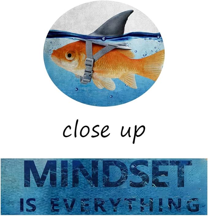 Motivational Posters Mindset is Everything Wall Art Goldfish Pictures Big Shark Inspirational Canvas Painting Inspiring Entrepreneur Quotes Print Artwork Home Decor for Office Teens Framed (36"Wx16"H)