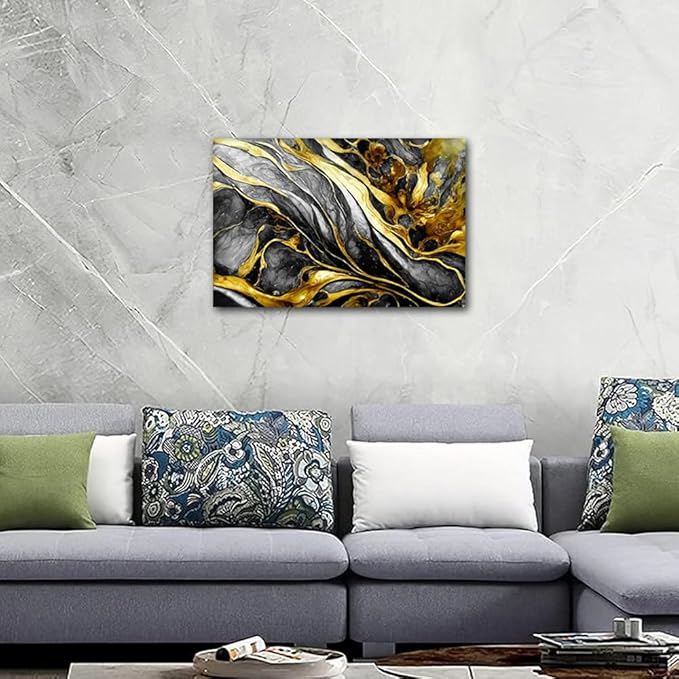 Modern Canvas Wall Art Black and Gold Abstract Poster 1 Panel Canvas Art Native Americans Living Room Bedroom Decor for Restaurant Corridor Wall Decor Stretched and Framed Ready to Hang 24x16 in
