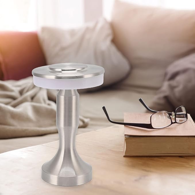 3W LED Table Lamp, 3 Color Temperatures Dimmable Rechargeable Cordless Desk Lamp, Portable Bedside Lamp with Touch Sensor for Dining Room (Silver)