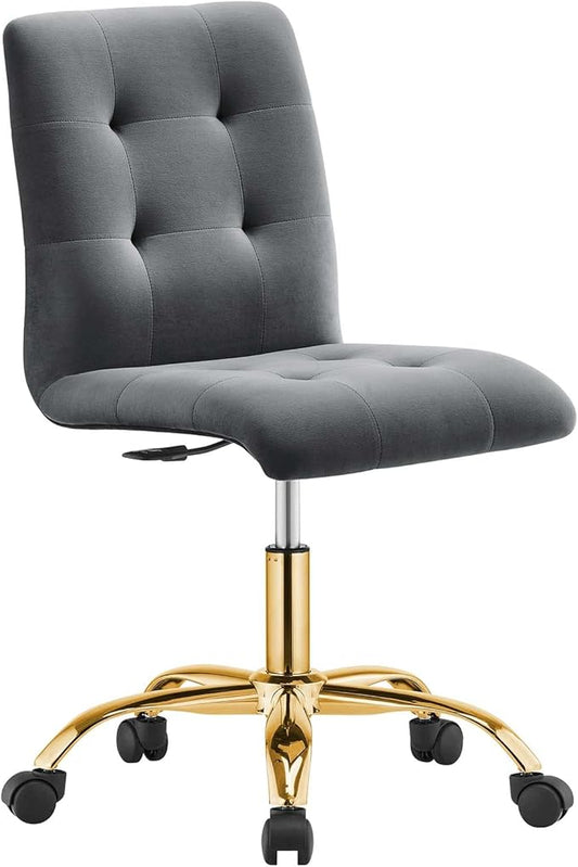 Modway Prim Armless Performance Velvet Office Chair in Gold Gray