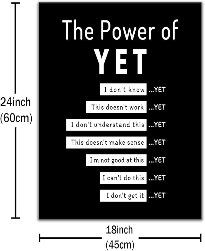 DINGFUN The Power of Yet Inspirational Poster Wall Art Motivational Entrepreneur Quotes Printed on Canvas Picture Painting Artwork for Modern Home Classroom Hallway School Ready to Hang [24''Wx36''H]