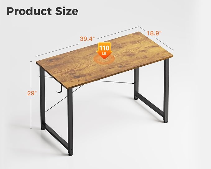 Casaottima 40 Inch Small Computer Desk for Home Office, Study Writing Table for Small Spaces, Simple Modern Desk with Headphone Hooks, Vintage