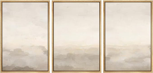 MUDECOR Framed Canvas Print Wall Art Abstract Prints Minimalist Modern Art Neutral Home Decor for Bedroom - 24"x36"x3 Natural