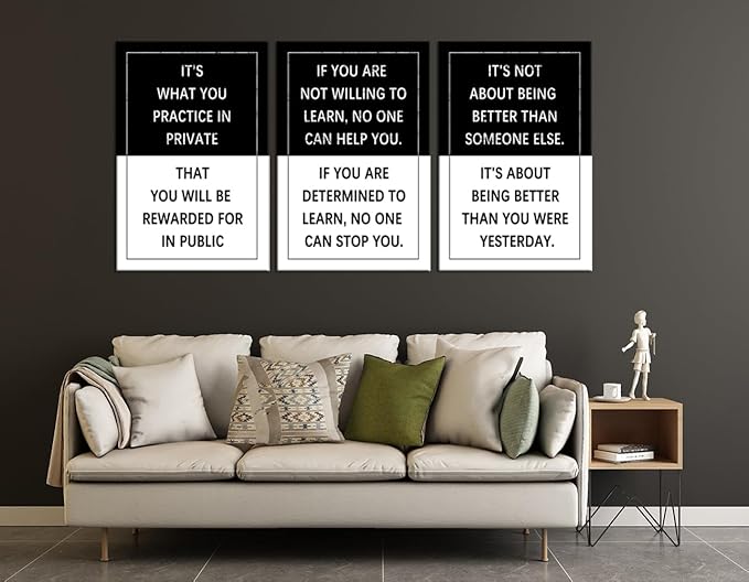 Inspirational Poster for Office 3 Piece Practice Entrepreneur quote Motivational Wall Art Canvas Prints Artwork for Living Room Modern Home Decor Painting Pictures Stretched and Framed[72''Wx 36''H]