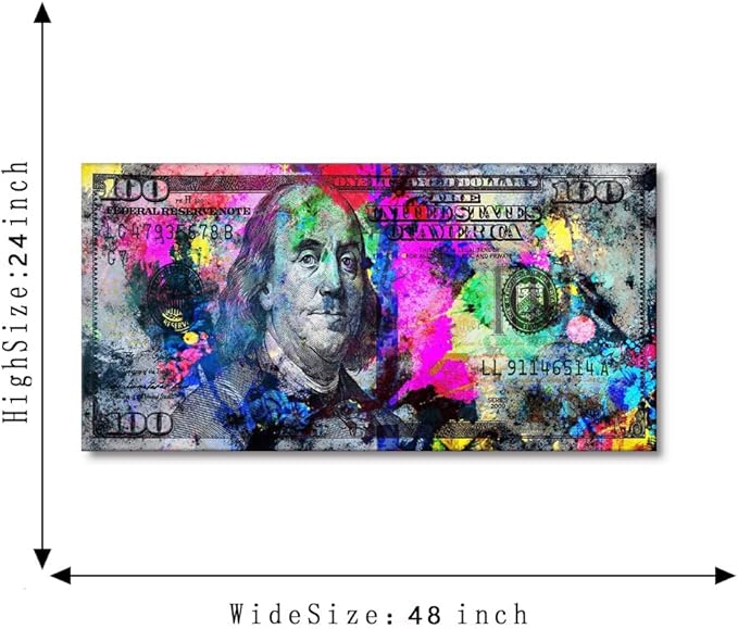 Yatsen Bridge Motivational Canvas Wall Art Large Size Painting 100 Bill Cash Benjamin Franklin Dollar Posters and Prints Home Decor for Living Room Bathroom Kitchen, 48" x 24"