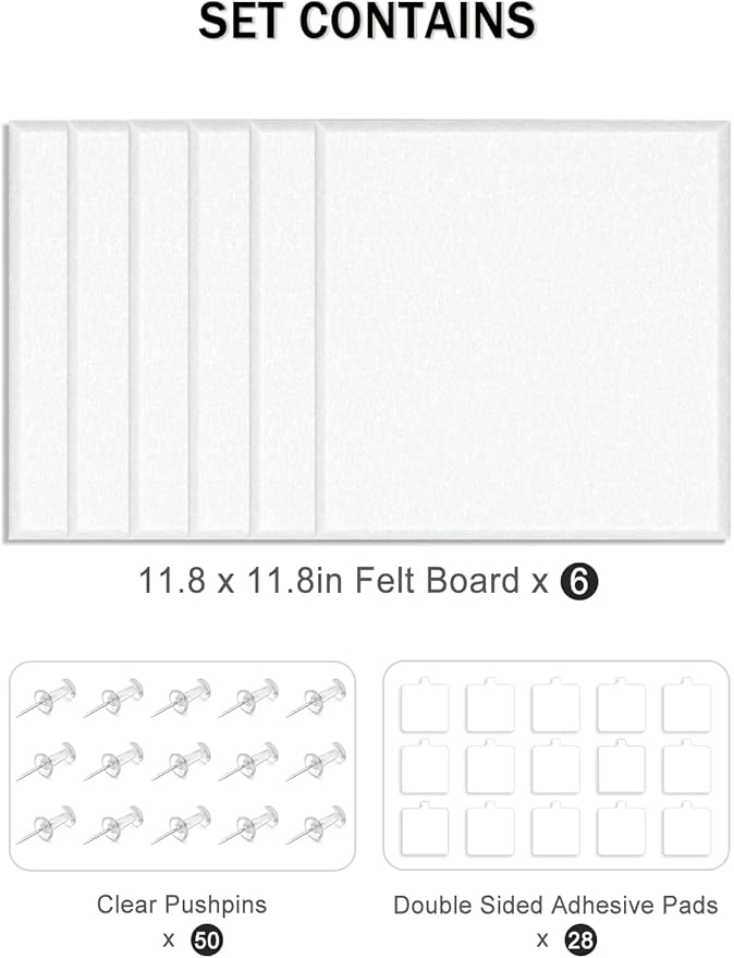 Hsurbtra Large Cork Board for Wall 36 x 24 Inch, 6 Pack Felt Bulletin Notice Board with Pushpins for Office Home School Farmhouse Wall Decor, White