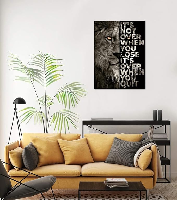 Inspirational Lion Painting Wall Art - Framed Motivatioanl Animal Print Positive Quote Poster Modern Office Artwork for Living Room Study Room Gym Decor-18 x24