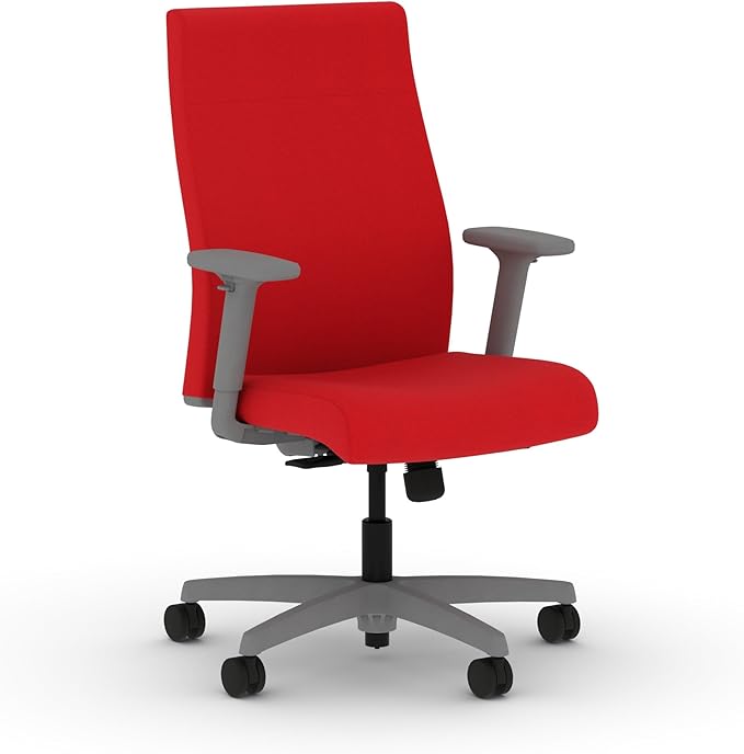 HON Ignition 2.0 Fabric Office Chair, Upholstered, Adjustable Arms, Standard Synchro-Tilt Recline Executive Ergonomic Office Chair, Titanium Frame, Ruby