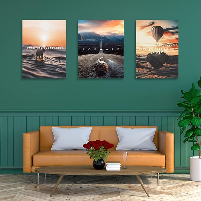 Motivational Canvas Wall Art Entrepreneur Office Wall Decor Inspirational Poster Print Elephant Painting Picture Home Decoration for Bedroom Artwork 16inch x24inch x3pieces