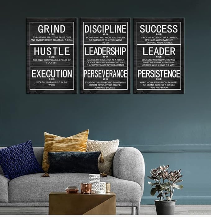 WYJZDZQ8 Motivational Poster Inspirational Canvas Wall Art 3 Pieces Prints Artwork for Living Room Modern Home Decor Inspiring Painting Pictures Stretched and Framed Ready to Hang [48''Wx 24''H]