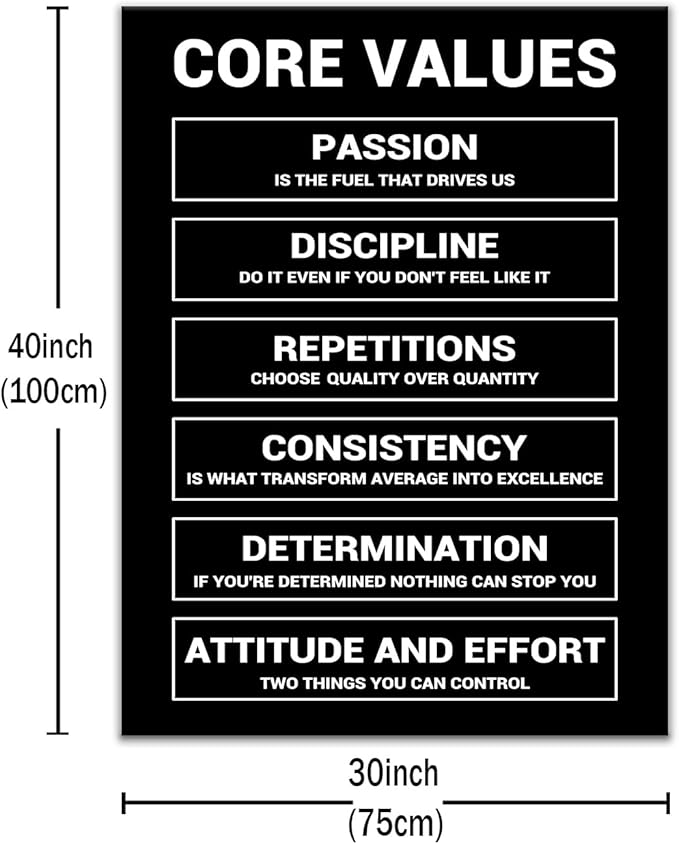 Core Values Inspirational Canvas Poster Painting Wall Art Motivational Entrepreneur Quotes Picture Print Wall Decor Artwork for Living Room School Office Gym Stretched and Framed [30''Wx 40''H]