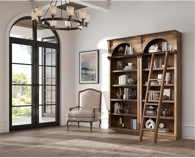 Martin Furniture Traditional 8' Tall Wood Bookcase Wall with Ladder Office Storage Brown