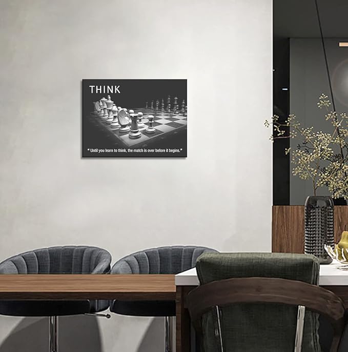 Inspirational Framed Office Art Canvas Paintings Until You Learn to Think,The Match Is Over Before It Begins Positive Quotes Wall Art Black and White Posters, Framed 16x12 inch