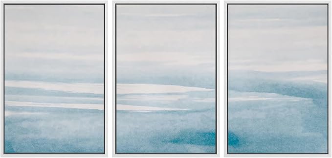 SIGNWIN 3 Piece Framed Canvas Wall Art Blue Sky Watercolor Nature Wilderness Illustrations Abstract Traditional Relax/Calm Home Artwork Decoration for Living Room,Bedroom - 24"x36"x3 White