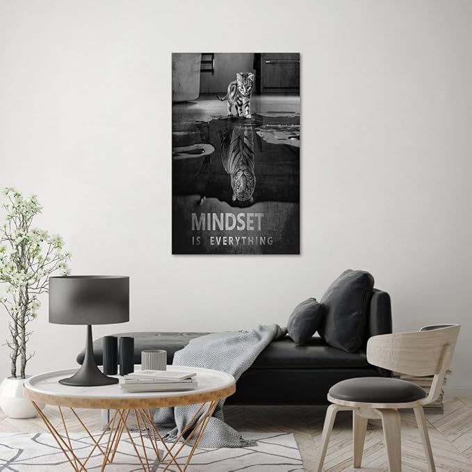 Motivational Posters Mindset is Everything Canvas Wall Art Inspirational Entrepreneur Quotes HD Print Artwork Painting Picture for Living room Bedroom Office Home Decor Framed Ready to Hang(28x44 in)