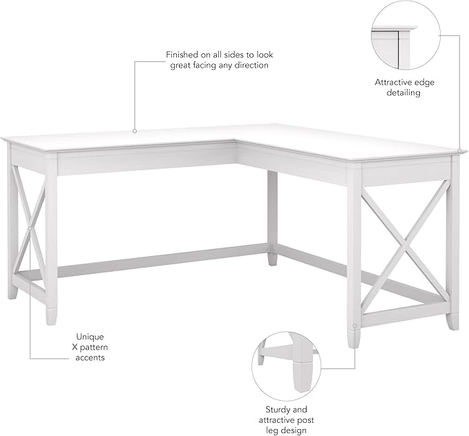 Bush Home Key West 60W Modern Farmhouse L Shaped Desk in Pure White Oak, 60-Inch Corner Computer Table for Home Office Workspace