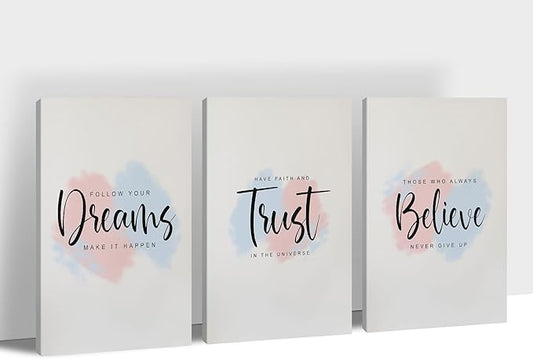 3 Piece Office Canvas Wall Art, Motivational Quotes Dreams Trust Believe Print Pictures Wall Decor for Office, Women Inspirational Framed Artwork Home Office Decor 12"x18" x 3 Pcs