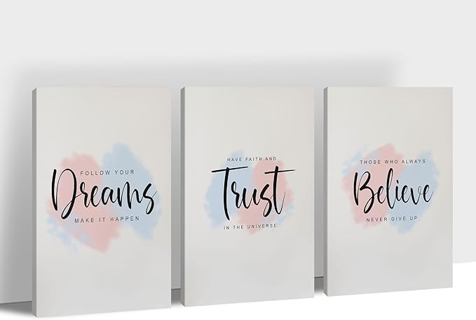 3 Piece Canvas Wall Art, Motivational Quotes Dreams Trust Believe Print Pictures for Office, Women Inspirational Framed Artwork Home Decor 20"x30" x 3 Pcs