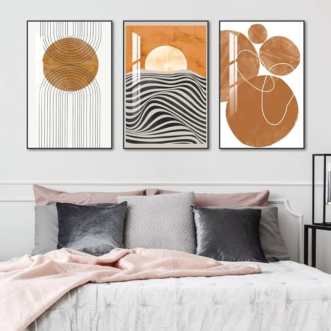Large Wall Art for Living Room,Black Framed Abstract Wall Decor for Home Minimalist Artwork Painting 24" x 32" 3 Pieces Canvas Print for Bedroom Decor Kitchen Office Hang a Modern Picture