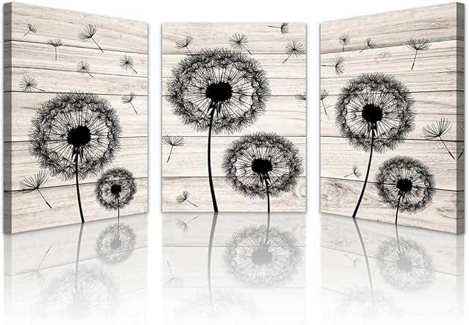 Lapremoly Wall Decor - 3 Piece Canvas Wall Art Set: Abstract Flowers Dandelion Artwork for Living Room, Bedroom, Office & Kitchen Home Decor