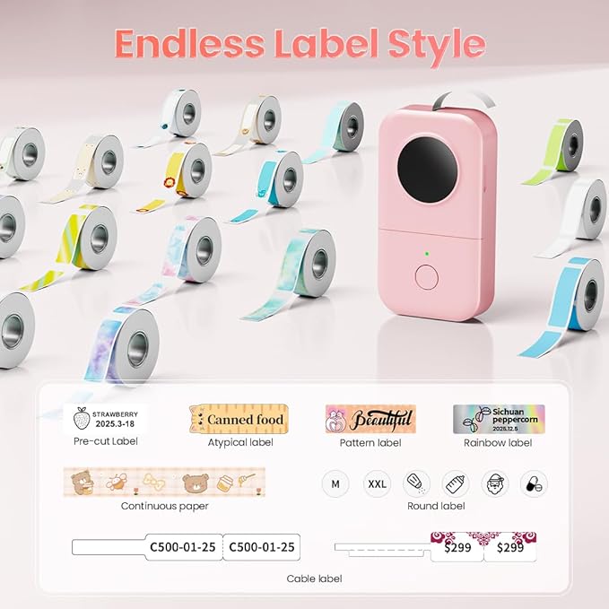 Label Maker Machine with 3 Tapes - White/Clear/Gold Labels, Phomemo D30 Portable Handheld Bluetooth Mini Label Printer, Multiple Templates Fonts Icon, Thermal Small Label Printer Rechargeable for Home