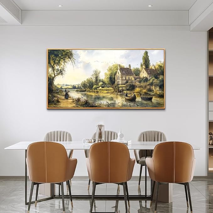 ERQINHUA Wood Framed Wall Art For Living Room Large Canvas Wall Decor For Bedroom Vintage Watercolour Painting Office Home Decoration Countryside Scenery Wall Picture Artwork Ready To Hang 20x40 In