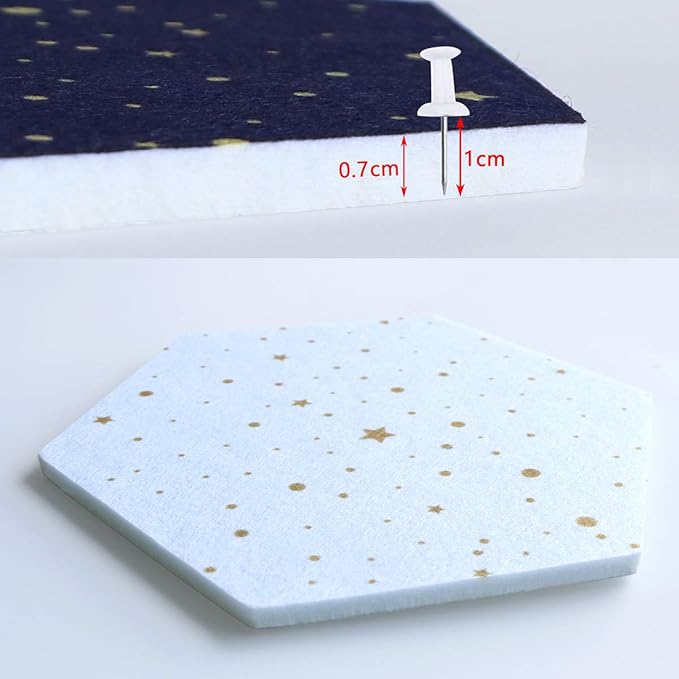 Felt Hexagon Bulletin Board with 20 Push Pins, Pack of 8 Notice Boards for Home Office Kitchen, Push Pin Board Felt Wall Tiles for Photos Memos